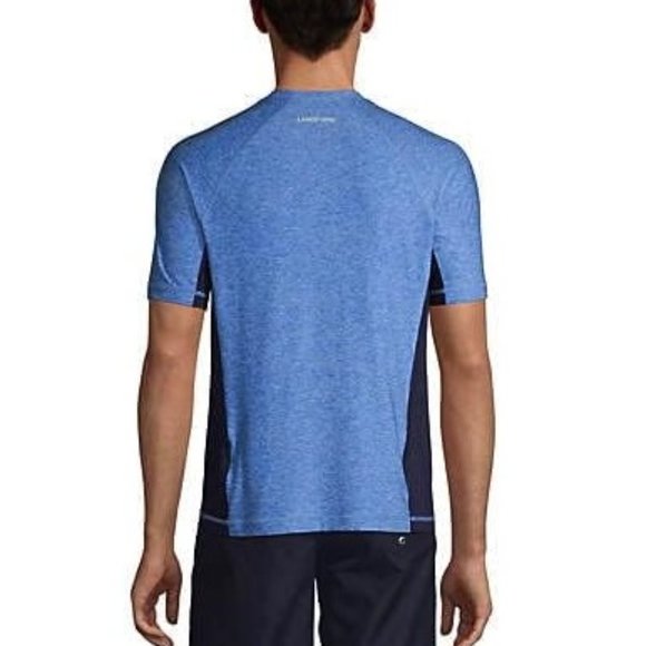 NWT Lands' End Men's Crew Neck Short Sleeve Rash Guard Blue UPF 50 M $60 FLE208 - Picture 2 of 5